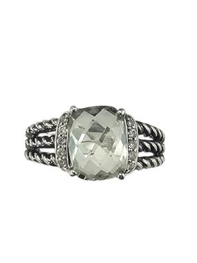 David Yurman Sterling Prasiolite & Diamond Petite Wheaton Ring Size 8 #24721